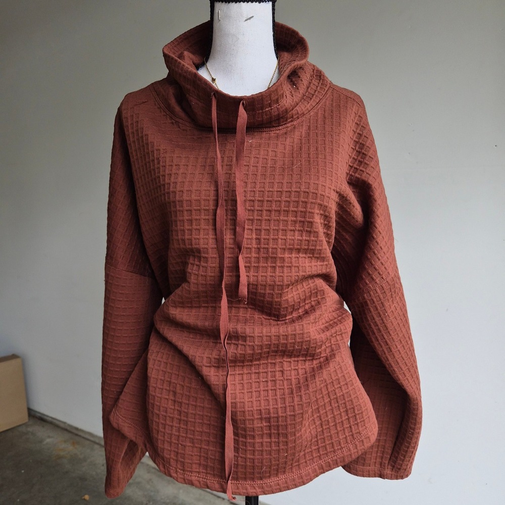 Max Studio‎ Waffle Knit Sweater Women XL Athleisure Minimalist Loungewear Brown